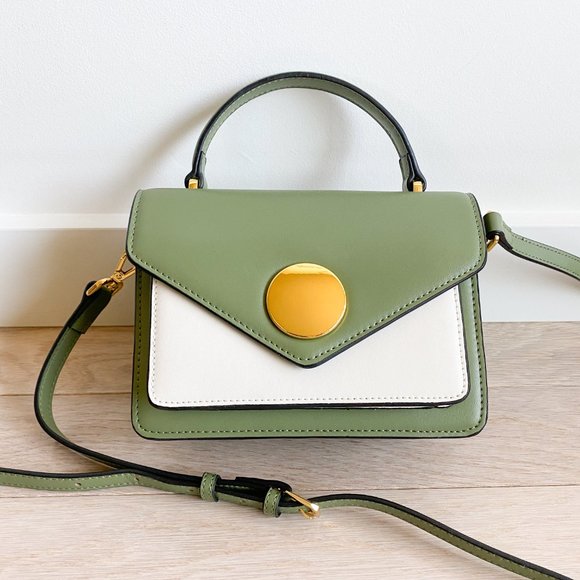 AALLYN.COM Handbags - The June Genuine Leather Satchel - Green/White